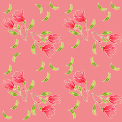 Pattern con magnolie su sfondo rosa