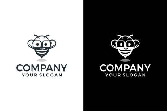 cute bee wearing glasses logo for company