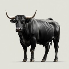 Isolated black bull showcases strength on a minimalistic background.