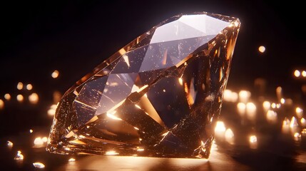 Close-Up of a Brown Crystal Gemstone Sparkling Against a Black Background with Soft Light Effects