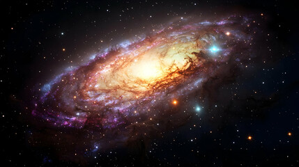 Fototapeta premium Spiral Galaxy In Space With Colorful Stars And Nebula Against A Dark Background
