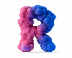 Pink and blue smoke forming letter R