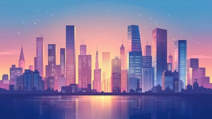 City buildings scene, city skyline architecture landmark scene concept illustration.