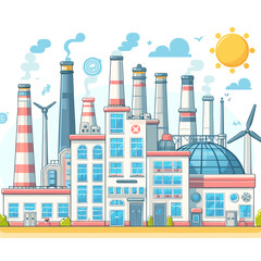 Obraz premium A large industrial city with a large factory and a windmill