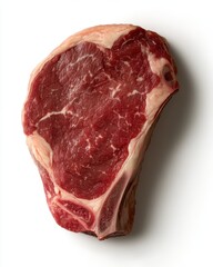 Fototapeta premium Raw beef steak isolated on white background showcasing marbled texture perfect for grilling or cooking recipes