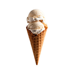 Waffle Cone with Two Perfectly Scooped Ice Cream Balls, Isolated on Transparent Background