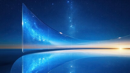 Curved Glass Screen Displaying Celestial Imagery