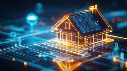 An AI powered home energy management system optimizing power usage and reducing consumption based on household patterns, Smart home technology style, photo of