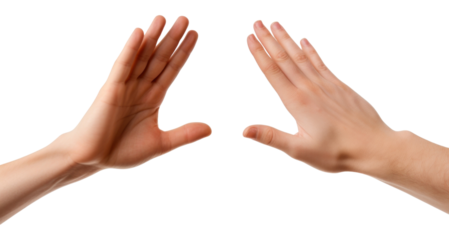 PNG 2 hands high five finger white background gesturing.