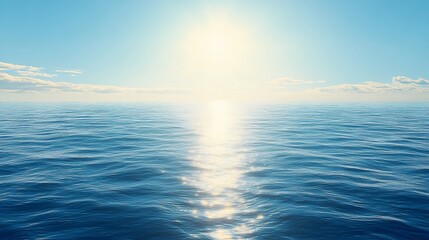 Fototapeta premium Bright sunlight reflecting on calm blue ocean under cloudy sky