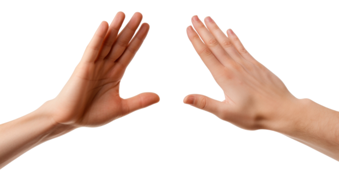 PNG 2 hands high five finger white background gesturing. - Powered by Adobe