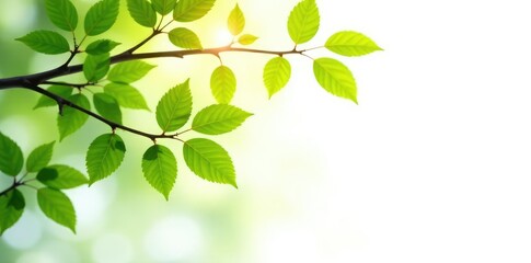 Isolated branches on white background with sunlight filtering through leaves, light, simple, shadow