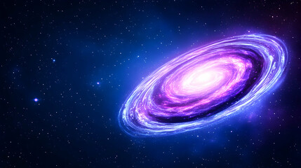 Purple galaxy with bright center and blue background with stars