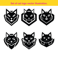 Set of Geometric Cat Head Logos Vector Illustration for Branding and Design.