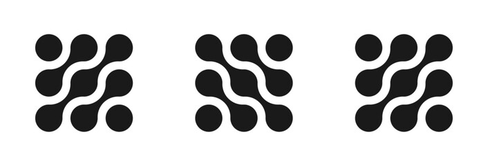 Dots metaball black pattern wave. A set and collection of abstract round shapes on a white background. Connected vector spots.Geometric circle decorative molecules. Texture.Modern minimalistic design.