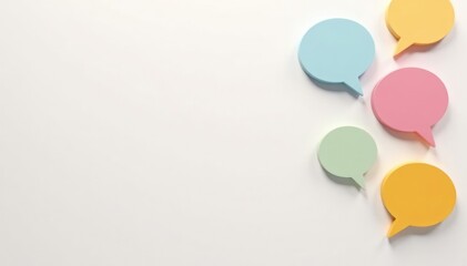 White background with repeating speech bubbles in muted pastel shades, relaxing, subtle, wall art