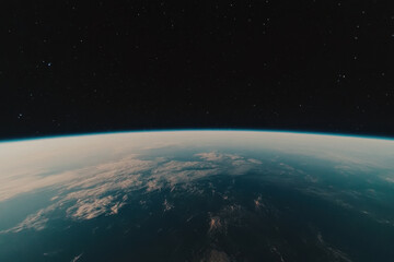 Fototapeta premium The Earth from space, with a dark blue sky and a starry background