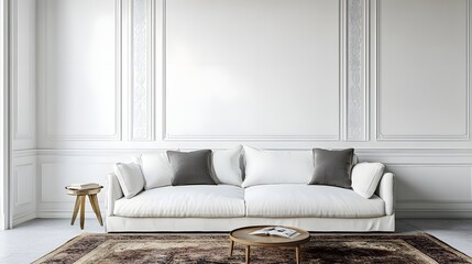 A cozy and stylish living room with ample copy space  long title A minimalist and sophisticated living room with a comfortable white sofa decorative