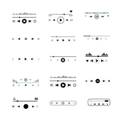 Set of audio or video player.  loading bars with time slider play and pause. Illustration vector.