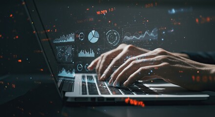 Futuristic data analysis and technology with laptop for business innovation