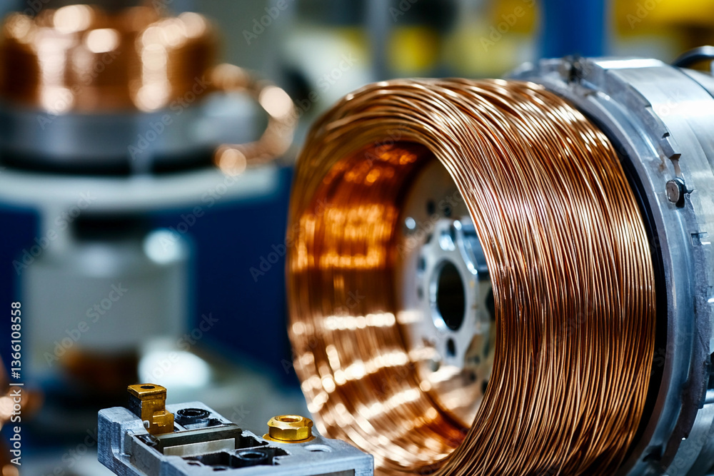 Poster close-up view of electric motor winding production process generative ai