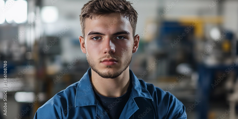 Aufkleber factory worker portrait showcasing dedication in industrial setting generative ai