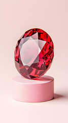 Red gemstone on a pink pedestal
