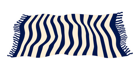 Summer beach striped towel compressed with fringe. Vector background picnic and vacation rug