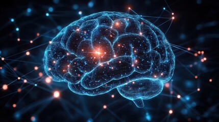 Fototapeta premium A brain scan showing neural connections and brain regions highlighted, illustrating neural activity and research into cognitive functions