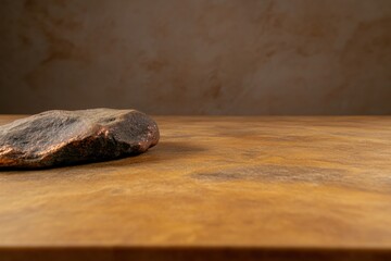 Obraz premium Natural stone rests on textured wooden surface, showcasing earth