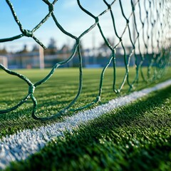 close-up of soccer goal line from a cenital perspective

