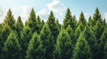 Obraz premium Evergreen plantation under a partly cloudy sky