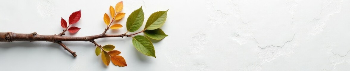 Fototapeta premium An isolated birch branch on a white stone background, branch, natural,