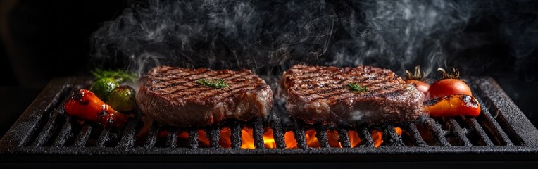 Floating Grilled Steaks with Fresh Herbs and Spices