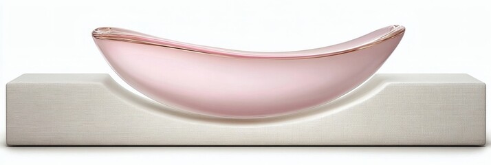 Elegant Pink Glass Sculpture Balancing on a Textured White Base Artistry