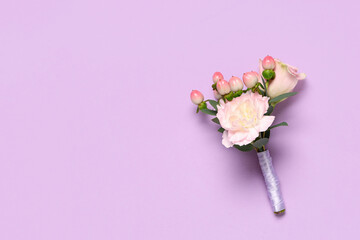 Beautiful boutonniere on lilac background © Pixel-Shot