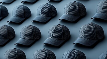 Gray baseball caps arranged, studio shot, fashion, apparel