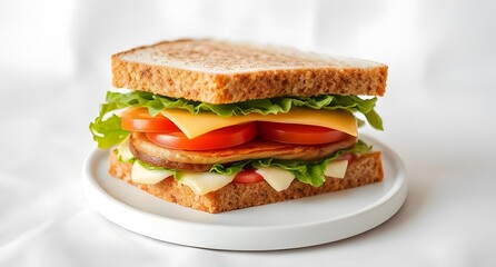 Tasty Layers of Bread & Fillings on White