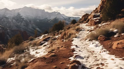 Selbstklebende Fototapeten Snowy Mountain Trail Scenic Winter Landscape © Berkah