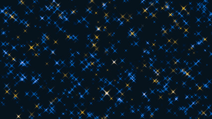 Imitation of the starry sky, fluid art - a lot of blue and yellow crosses on a black background © tasslo.studio