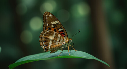 Obraz premium Butterfly Resting on Green Leaf