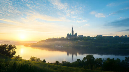 Fototapeta premium Quebec City Skyline Sunrise Panorama
