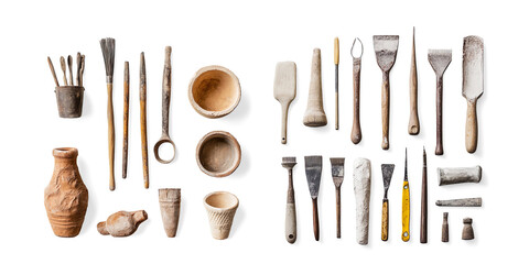 Terracotta Kitchen Utensils Set on a Transparent Background