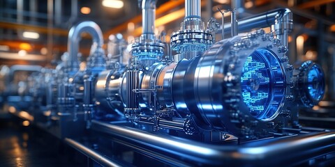 Industrial machinery with advanced technology and glowing elements in a modern factory setting during daytime