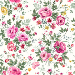seamless floral pattern with rose bouquet on white background.eps