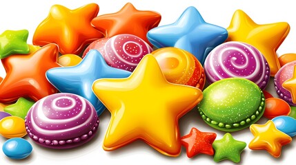 Colorful Assortment of Decorative Star and Round Candy Shapes in Bright Compositions