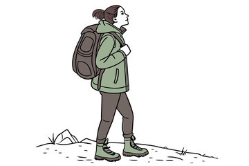 Female Hiker Vector Art. Adventure on the Trails with Backpac