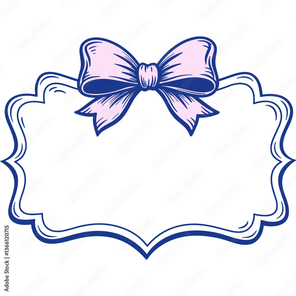 Poster bow on frame vector graphic design element. decorative bow with frame in vector