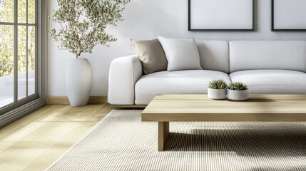 Fototapeta premium Modern living room with elegant decor and natural light highlighting design elements