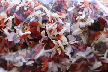 A close-up shot of a bag of food on a table, perfect for use in editorial or commercial content.